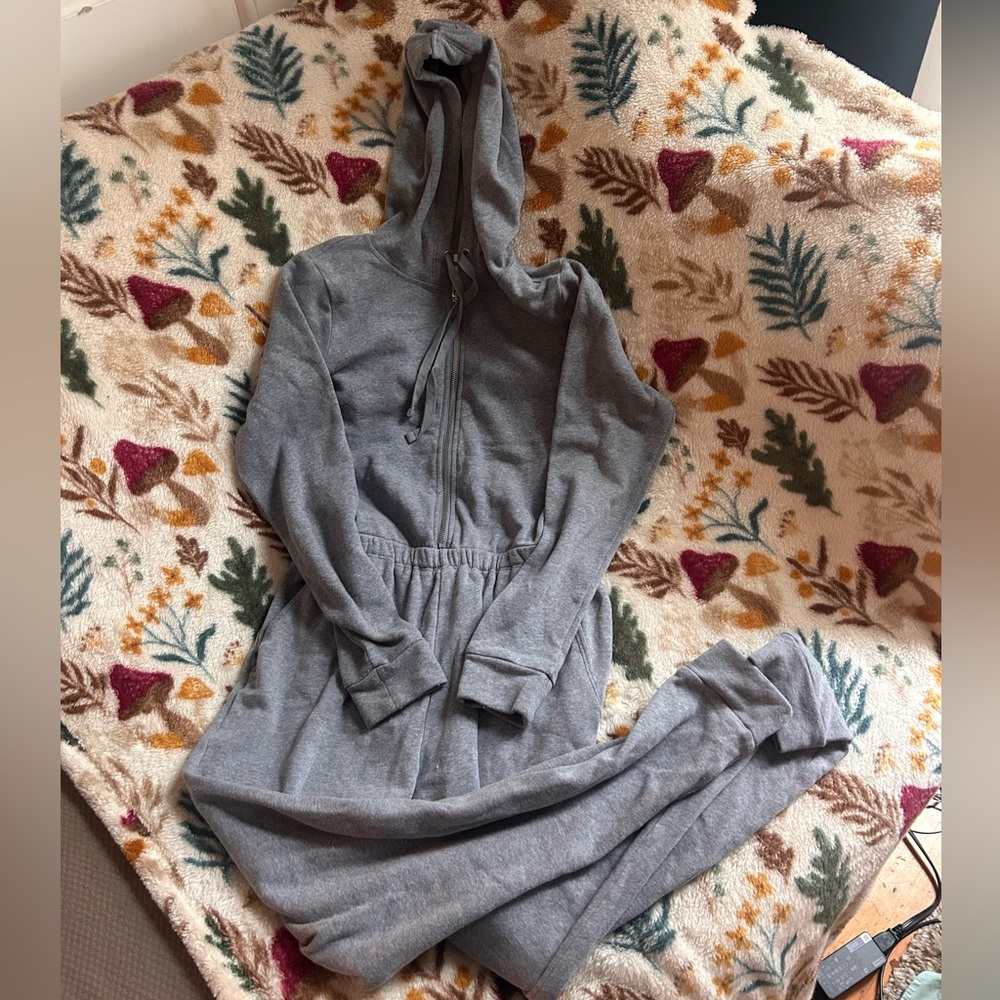 Old Navy Heather Gray Hooded Jumpsuit